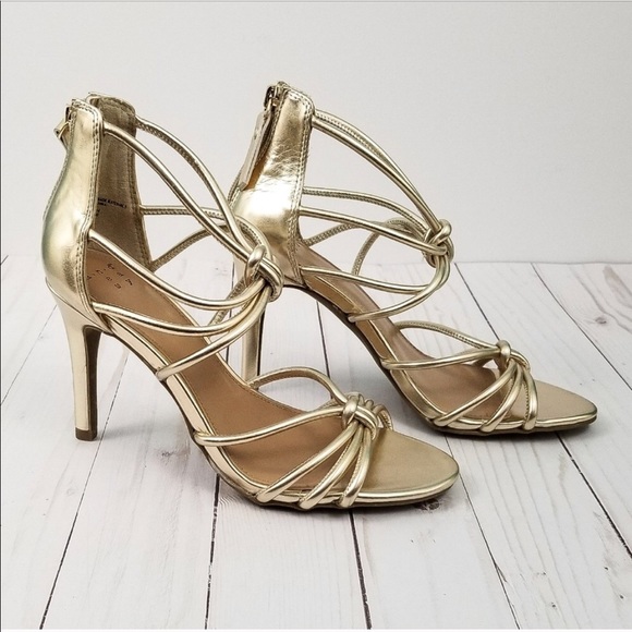 🆕 wot Metallic Gold Strappy 3.5” heel sandal - Picture 1 of 5